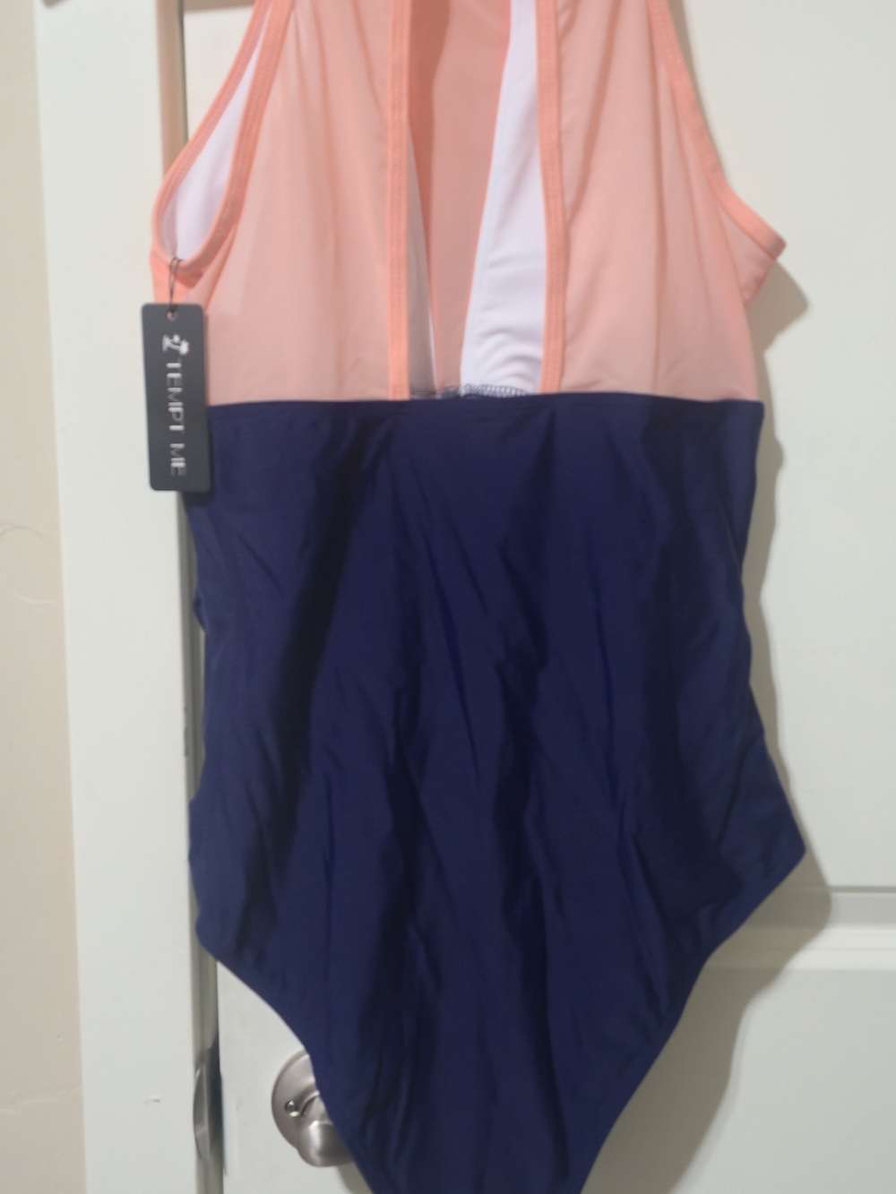 NWT Tempt Me Deep Plunge Mesh Ruched Monokini Swimsuit Pink Blue Med Resort Pool - Picture 4 of 10
